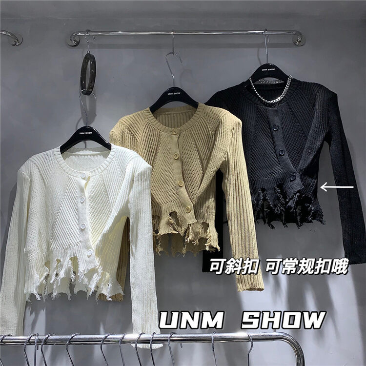 New Autumn!【UNM-SHOW】Round Neck Buttoned Raw Edge Loose Knit Cardigan (Only Cardigan) 6509# WTT