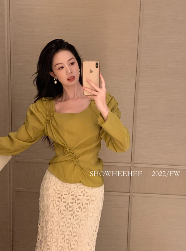 New in early autumn!【Xiu Xixi】French-chic pleated thin pullover shirt 9195# JHY