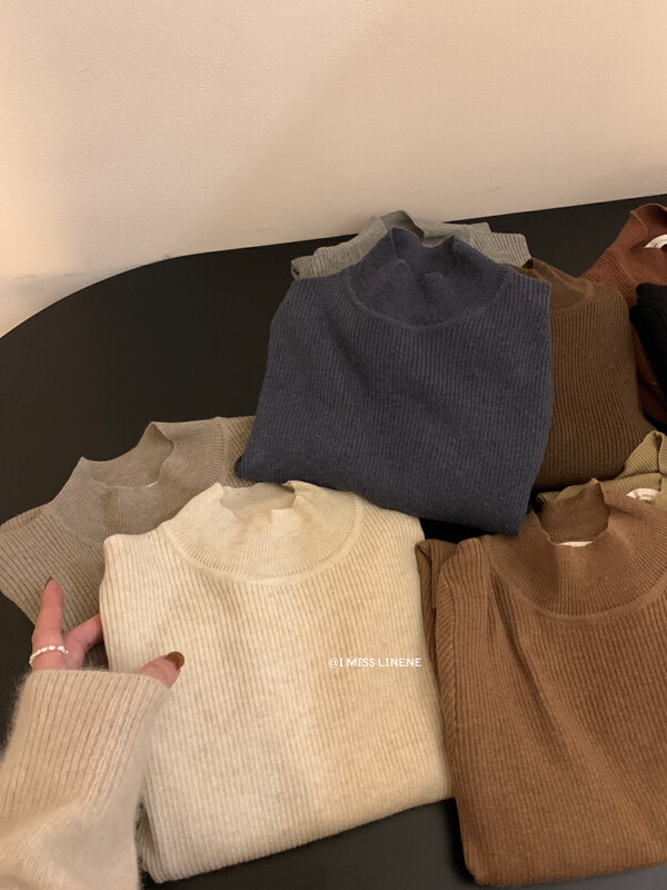 【IMISS】Multicolor Versatile Half Turtleneck Knitted Bottoming Shirt Bottoming Shirt QK0303# FHX