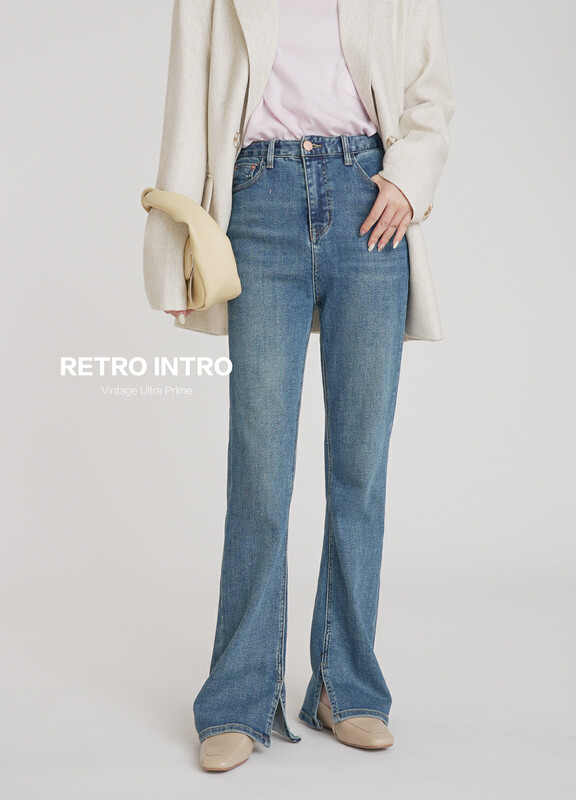 Original price 98.99! 【RIN】Simple temperament slit micro flared casual jeans Y21588