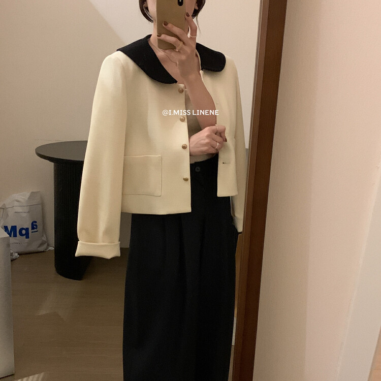【IMISS】French temperament contrast color lapel small fragrance coat short coat QK3508# FHX