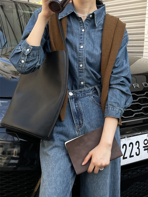 【CLEAN SPACE】Korean casual loose denim shirt 33187