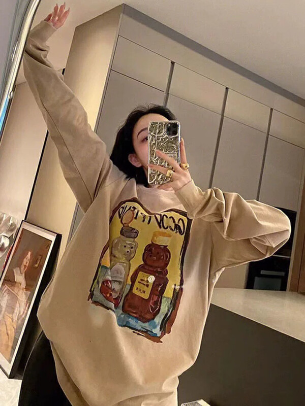 【NANCY】Round Neck Loose Casual Long Sleeve T-Shirt M7319# WPL