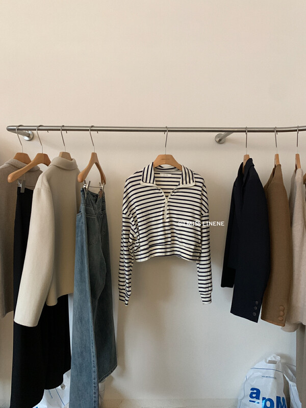 [IMISS] Korean simple lapel striped t-shirt QK3391