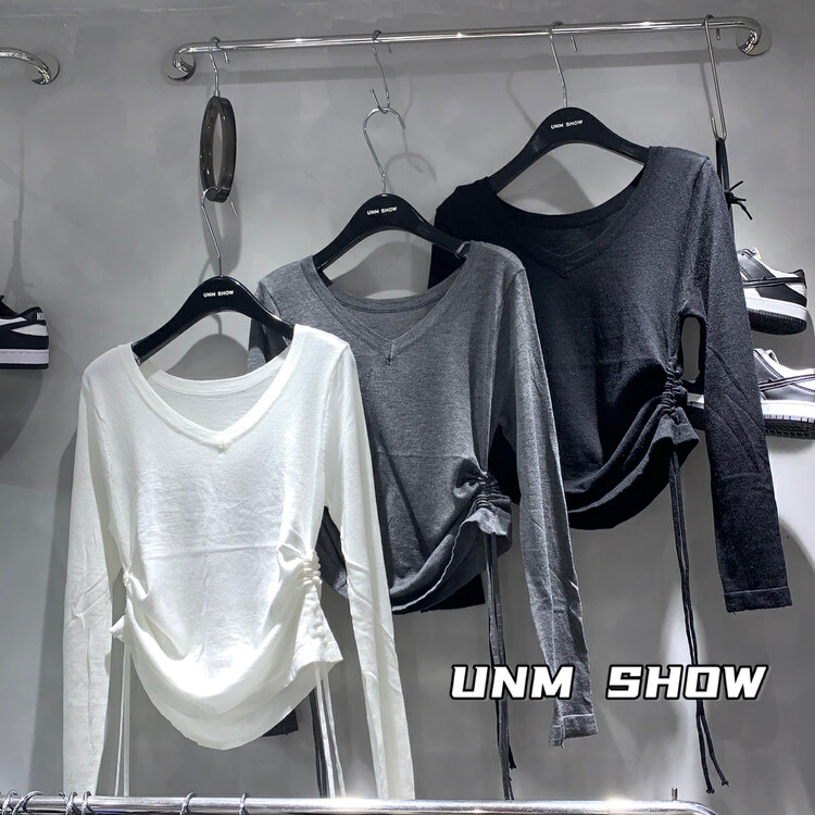 Original price 39.48! New in early autumn! [UNM-SHOW] v-neck drawstring fashion sweater 6527# WTT