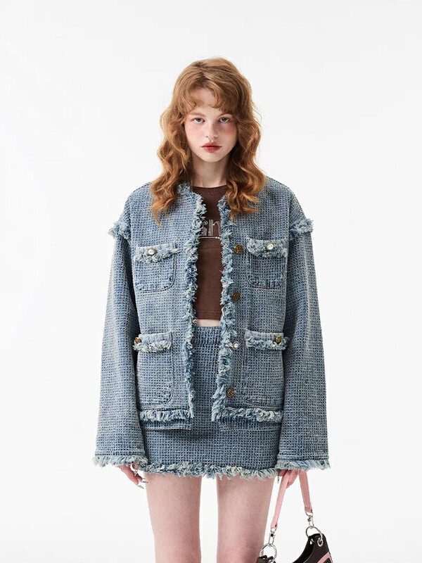 【KIKI STUDIO】Loose denim jacket + slim skirt two-piece suit 6921# HJY