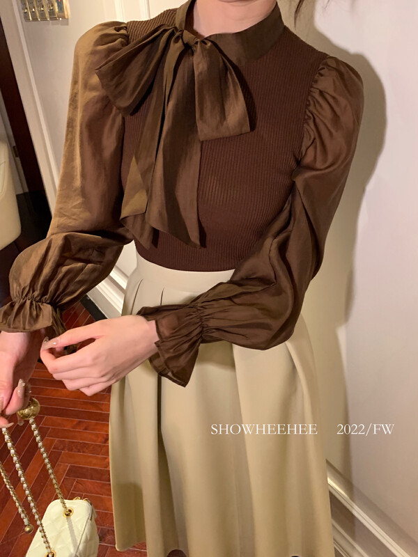 Autumn is new! [Xiu Xixi] French tie design puff sleeve short shirt 9282# JHY