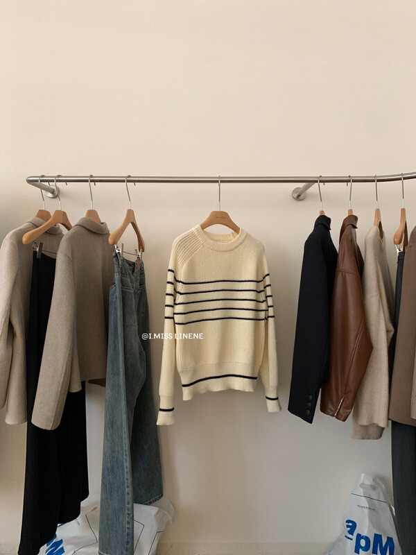 【IMISS】Korean Casual Lazy Thick Striped Sweater Sweater QK908