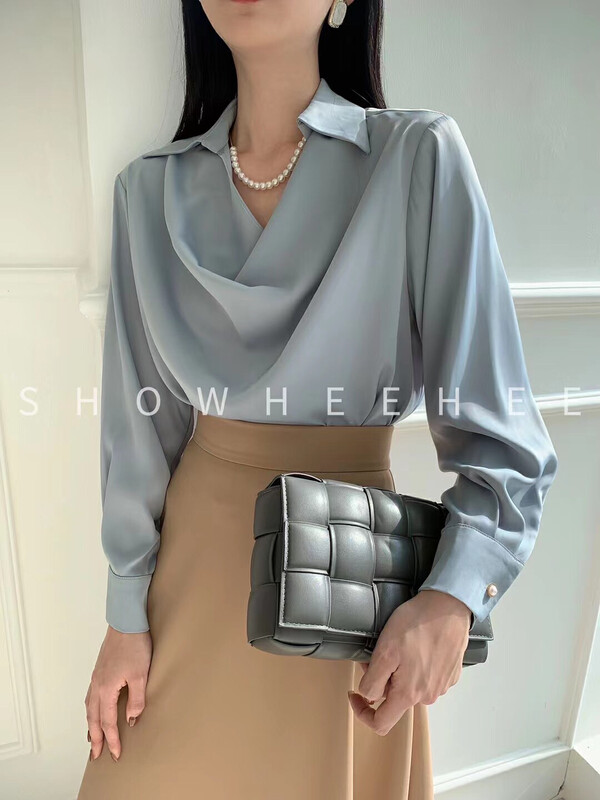 New in early autumn! [Xiu Xixi] Elegant little women's shirt with light, familiar and swinging collar design 7756# ZXX