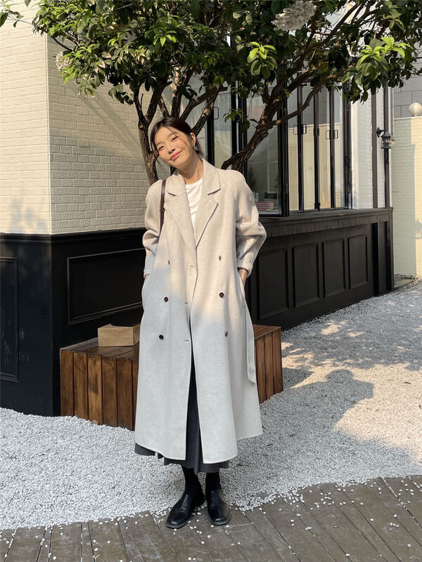 【CLEAN SPACE】Korean style high-quality double-breasted coat (with belt) (80 wool) YS1-29011# CQW