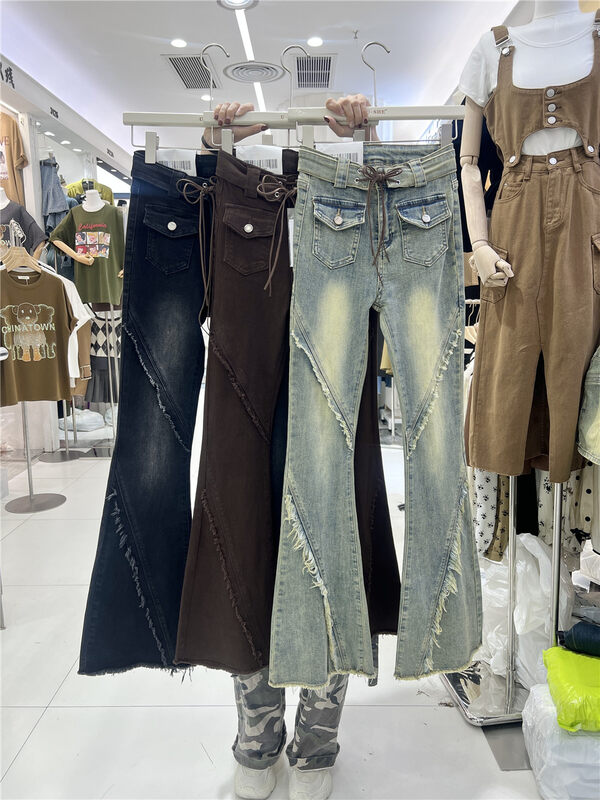 New in autumn!【U.SHE】Casual high waist slim all-match jeans (with waist rope) 39307# JJ