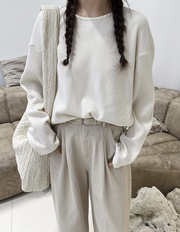 [RIN] Simple temperament velvet pit strip loose and thin long-sleeved T-shirt R21639