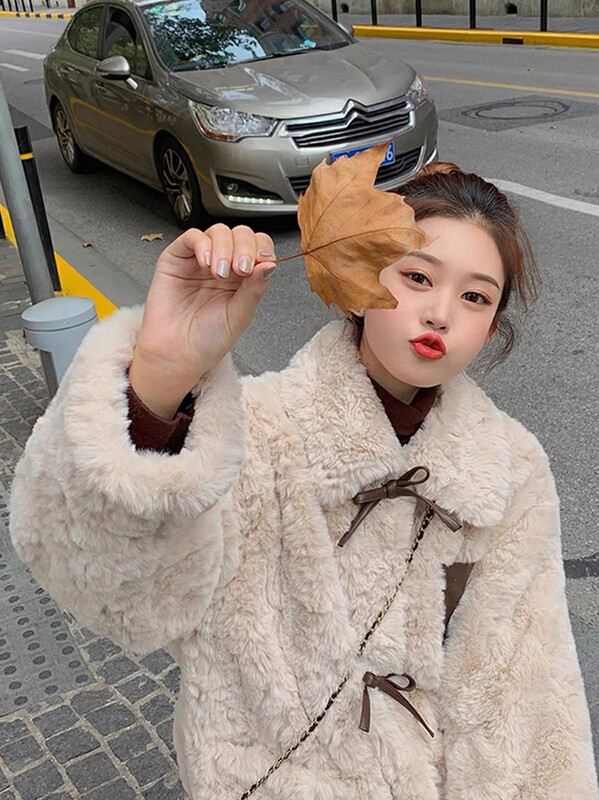 【KIKI STUDIO】Korean style contrast color stitching plush short coat 7004# HJY
