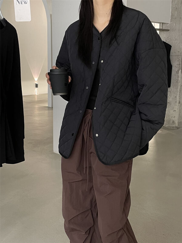 【CLEAN SPACE】Solid color texture loose all-match round neck warm cotton jacket 32555# CQW