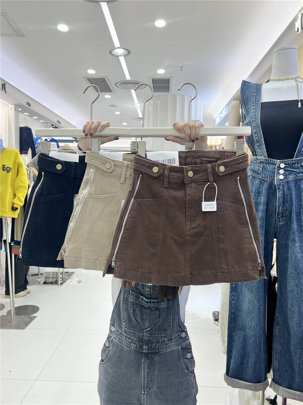 New in autumn! [U.SHE] color-blocking slim denim culottes 81325# JJ