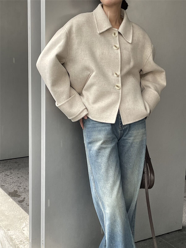 [CLEAN SPACE] Textured lapel all-match double-sided woolen short coat 100 wool 32565