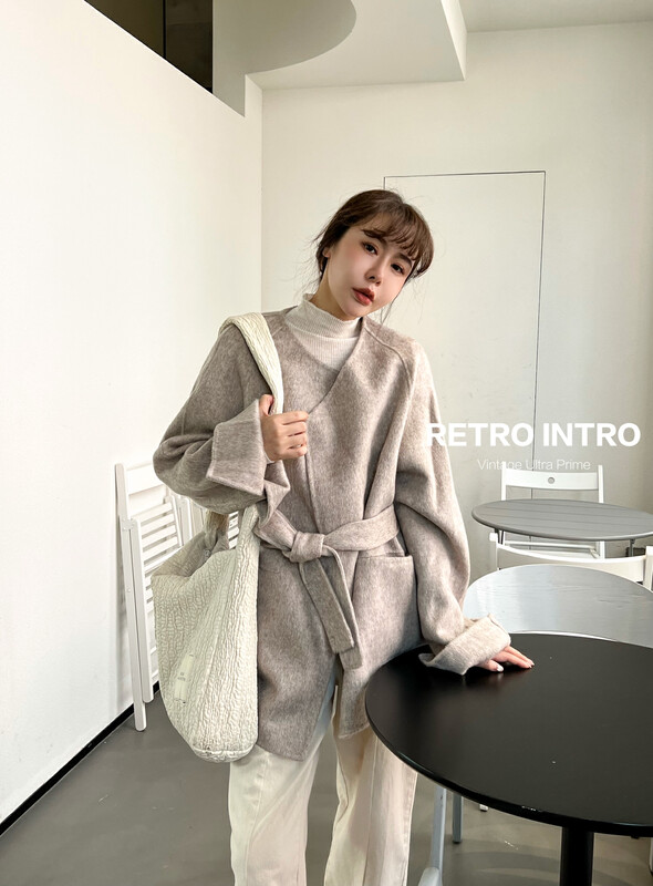 【RIN】Korean style double-sided woolen coat (with waist rope) RB2055# CQW