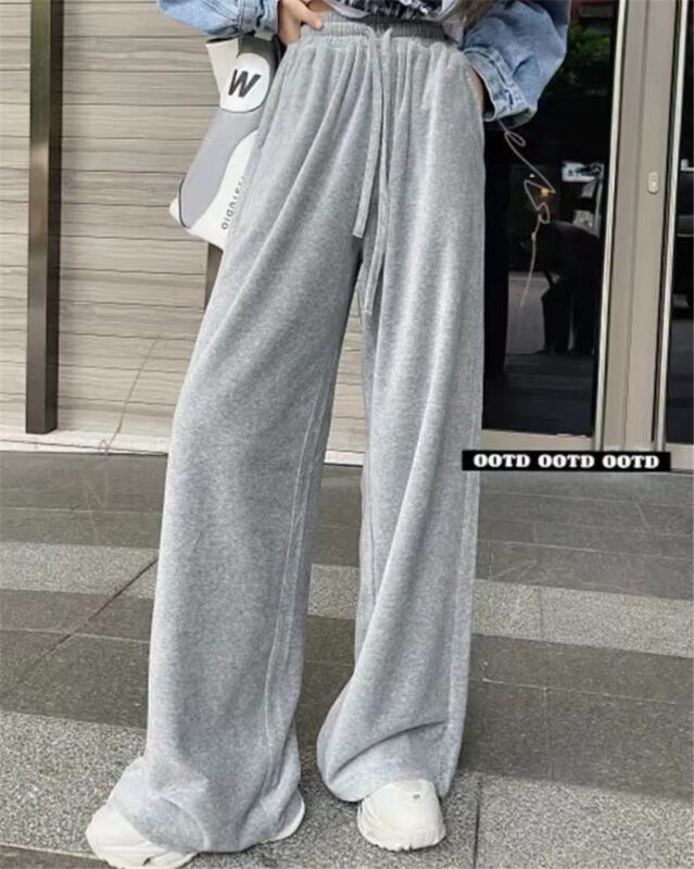 New in winter! [Semi-plain] elastic waist drawstring loose casual pants G336# ZJY