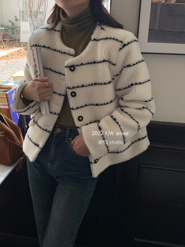 【RS】 Horizontal striped wool grain short coat KL8086# FHX