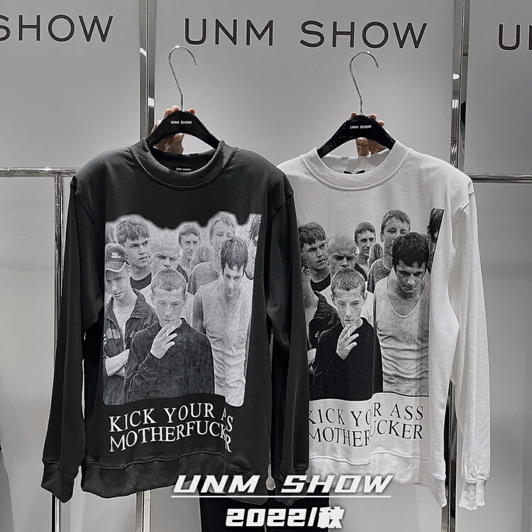 Original price 64.29! New for autumn! [UNM-SHOW] Round neck pattern printed loose sweater 6629# WTT