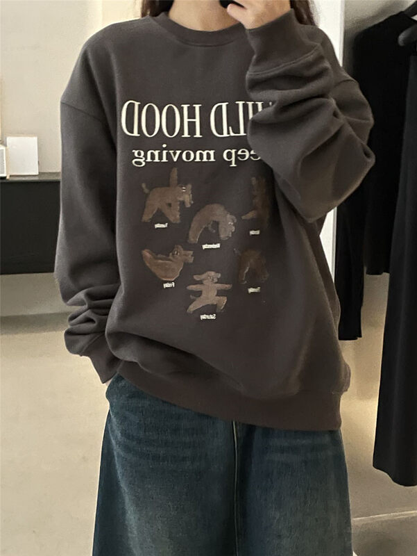 【CLEAN SPACE】Korean pattern print loose fleece sweater 33809