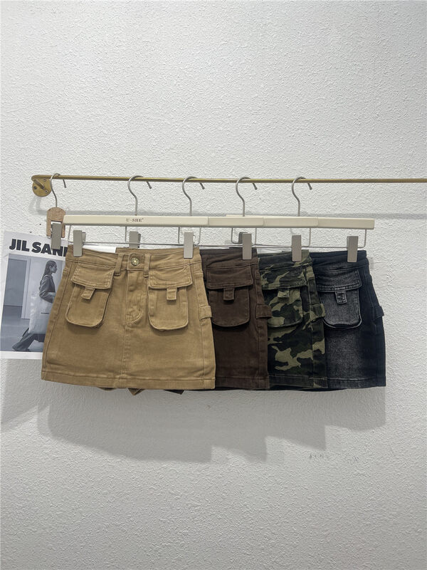 New in autumn!【U.SHE】Korean slim camouflage denim culottes 32195# JJ