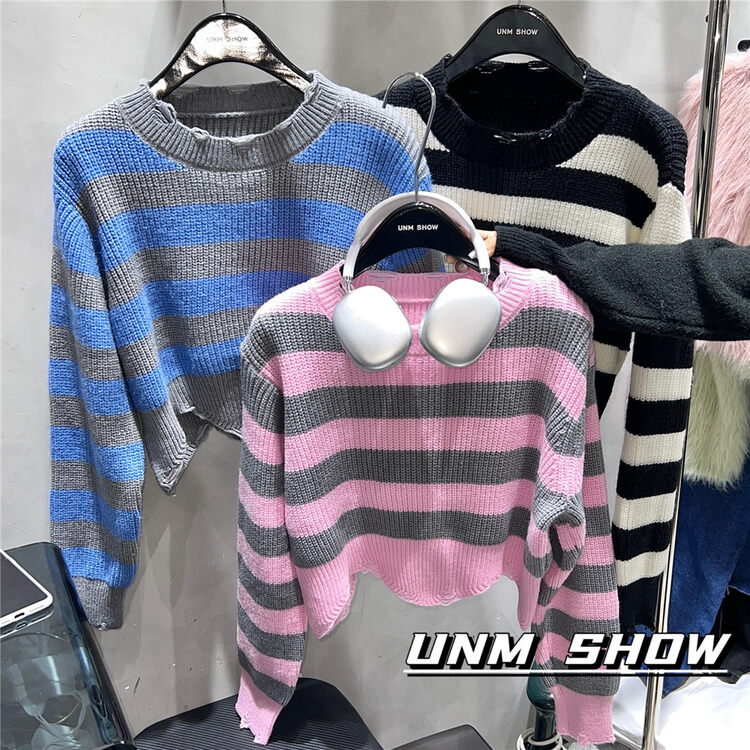 New in winter! [UNM-SHOW] Lazy style simple striped casual sweater 6725# WTT