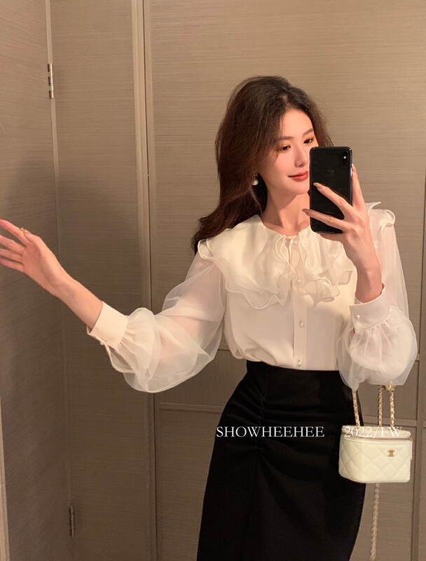 【Xi Xixi】French chic double lotus leaf collar age-reducing all-match shirt 9293# JHY
