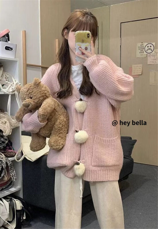 New in Autumn! [HEY BELLA] Fur Ball Comfortable Versatile Loose Warm Sweater B5701# L