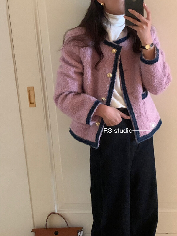 【RS】French retro small fragrance style single-breasted color-blocking short coat KL8065# FHX
