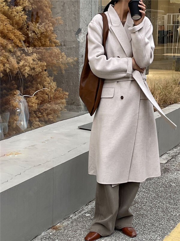 [CLEAN SPACE] Korean fashion double-breasted double-sided wool coat 70 wool 33515