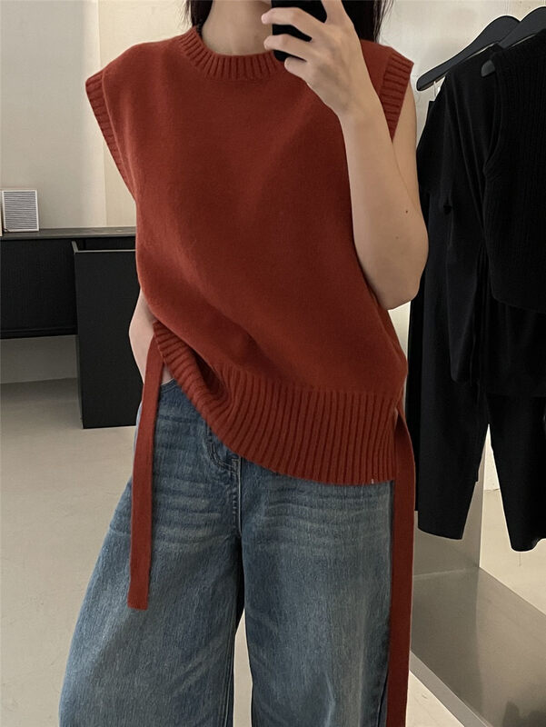 100 wool yarn, 7 colors [CLEAN SPACE] Korean version all-match pullover sleeveless back strap vest 32996# CQW