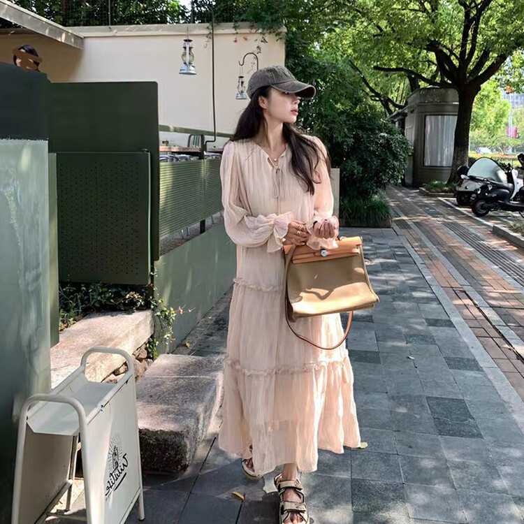 Autumn is new!【KIKI STUDIO】 Korean loose retro dress (with waist rope) 6821# HJY
