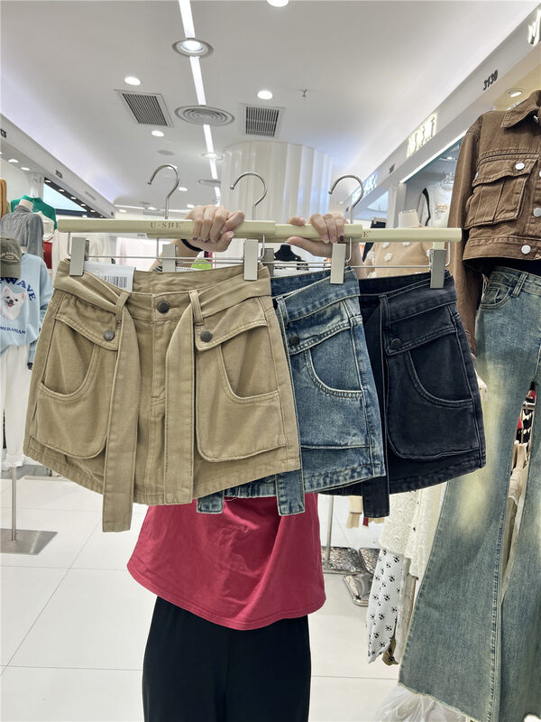 New for winter!  【U.SHE】Fashionable Korean version all-match high waist denim culottes (with belt) 32508# JJ