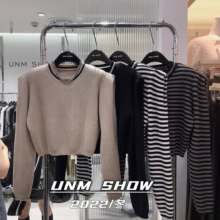 New Autumn!【UNM-SHOW】Fashion Puff Sleeve Striped Pullover Warm Sweater 6679# WTT