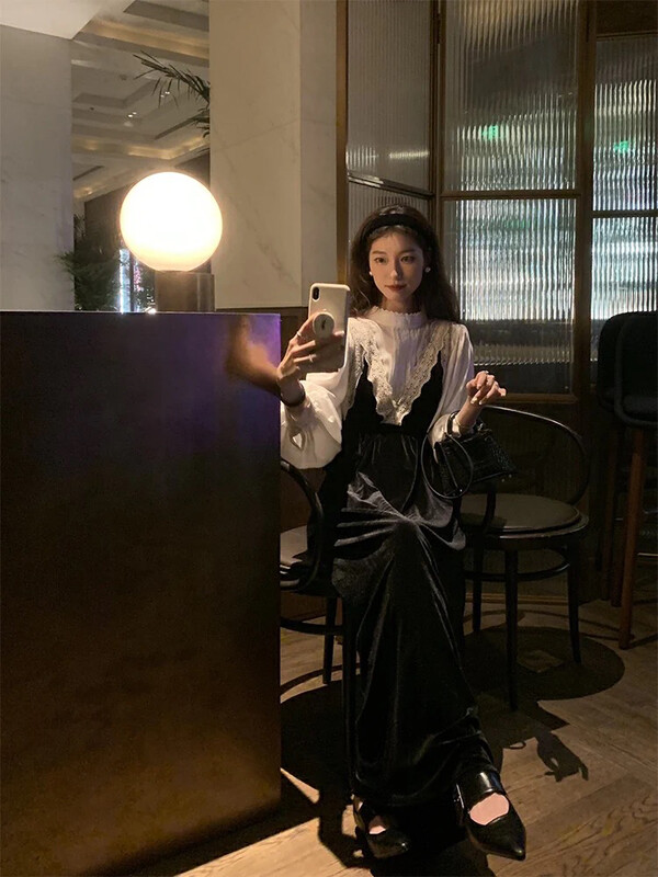 【KIKI STUDIO】Simple shirt + mid-length dress two-piece suit 6886# HJY