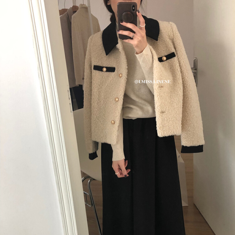 【IMISS】French temperament contrast color fluffy small fragrance coat short coat QK6092