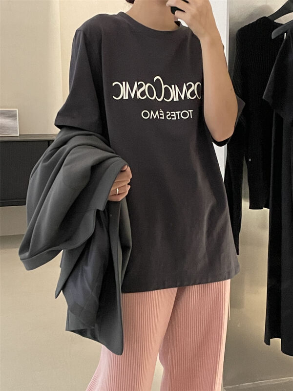New in autumn! [CLEAN SPACE] Simple and versatile alphabet casual short-sleeved T-shirt YS1-33808# CQW