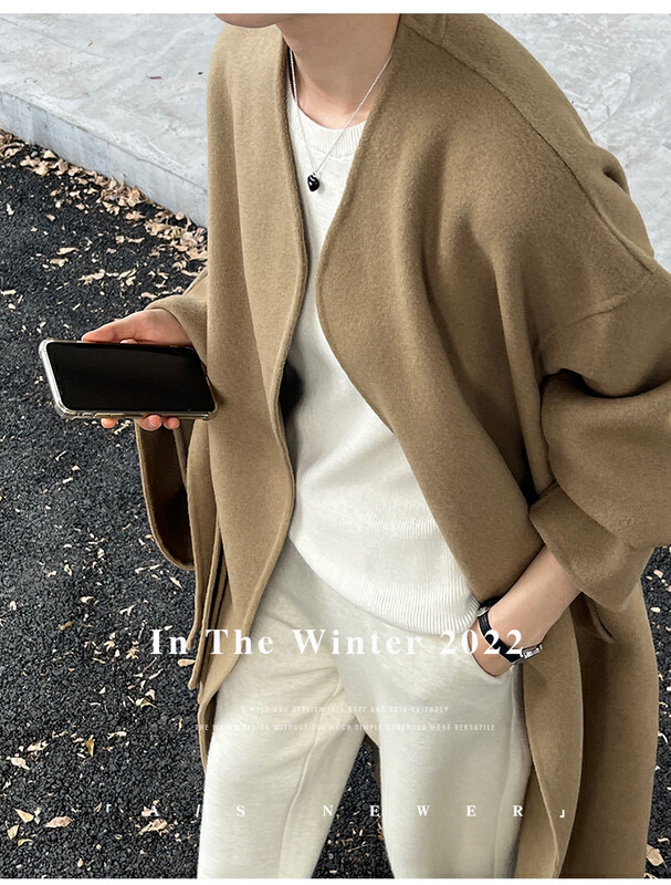 [THE MIND] Wool double-sided woolen V-neck with scarf simple and atmospheric wool coat (with scarf) 61130