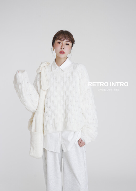 【RIN】Simple Casual Hollow Jacquard Design Knit Sweater RD2230
