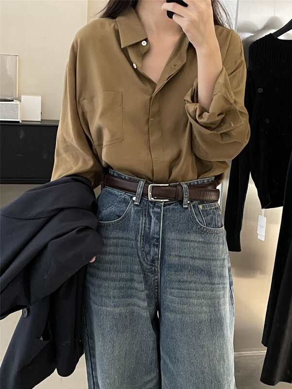 New in autumn!【CLEAN SPACE】Solid color loose texture single pocket shirt 33093# CQW