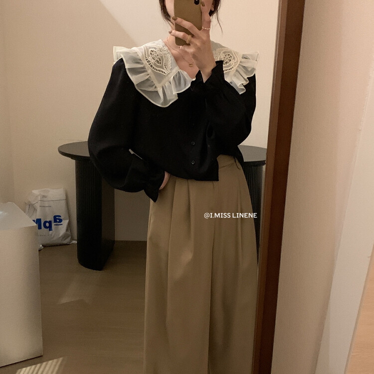 【IMISS】French Heavy Industry Embroidery Patchwork Lapel Shirt Top Shirt QK8107# FHX