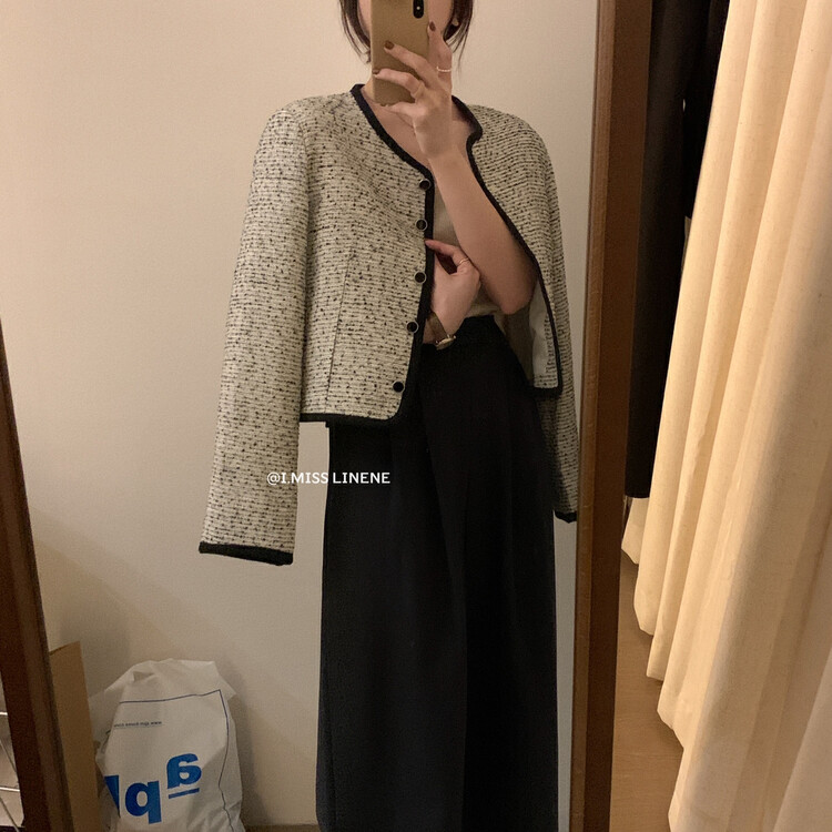 [IMISS] French temperament contrasting color small fragrance coat short coat QK7127