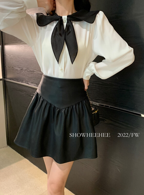 New in early autumn! [Xiu Xixi] Western pressure pleated inverted triangle high waist all-match A-line skirt 19531# JHY