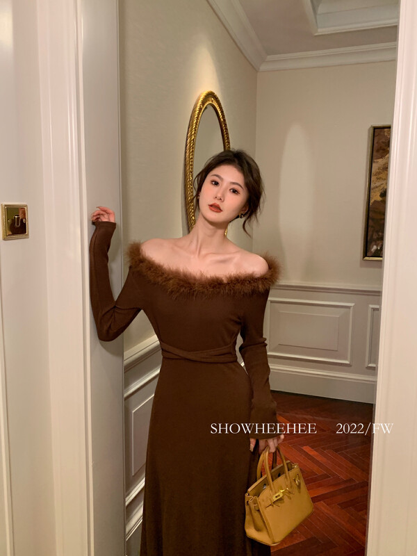 【Show Xixi】French pure desire style high-end one-shoulder strap dress 8185# JHY