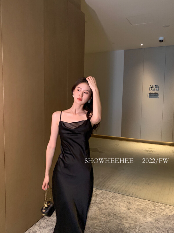 New in early autumn! [Xiu Xixi] Elegant temperament, pure desire and soft yarn swing collar suspender dress 8170# JHY