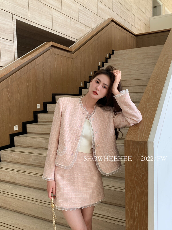 New in early autumn! [Xiu Xixi] Temperament and celebrity high-end heavy work beaded short coat + slim skirt two-piece suit (including 35% wool) 368# JHY