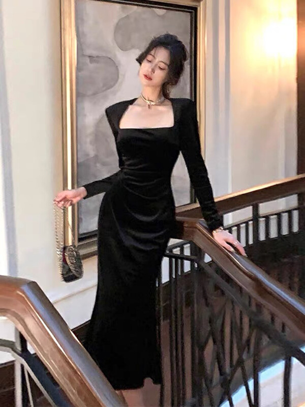 【KIKI STUDIO】French square neck mid-length dress 6891# HJY