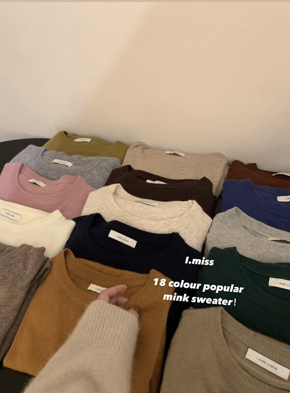 【IMISS】Multicolor Versatile Comfortable Mink Fleece Knit Bottoming Sweater Knit Sweater (Including 11 Rabbit Plush and 5 Lamb Wool) QK0302# FHX