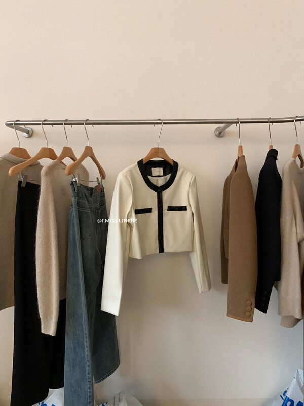 Original price 107.99! 【IMISS】French contrast color round neck pu leather jacket short coat QK6377# FHX